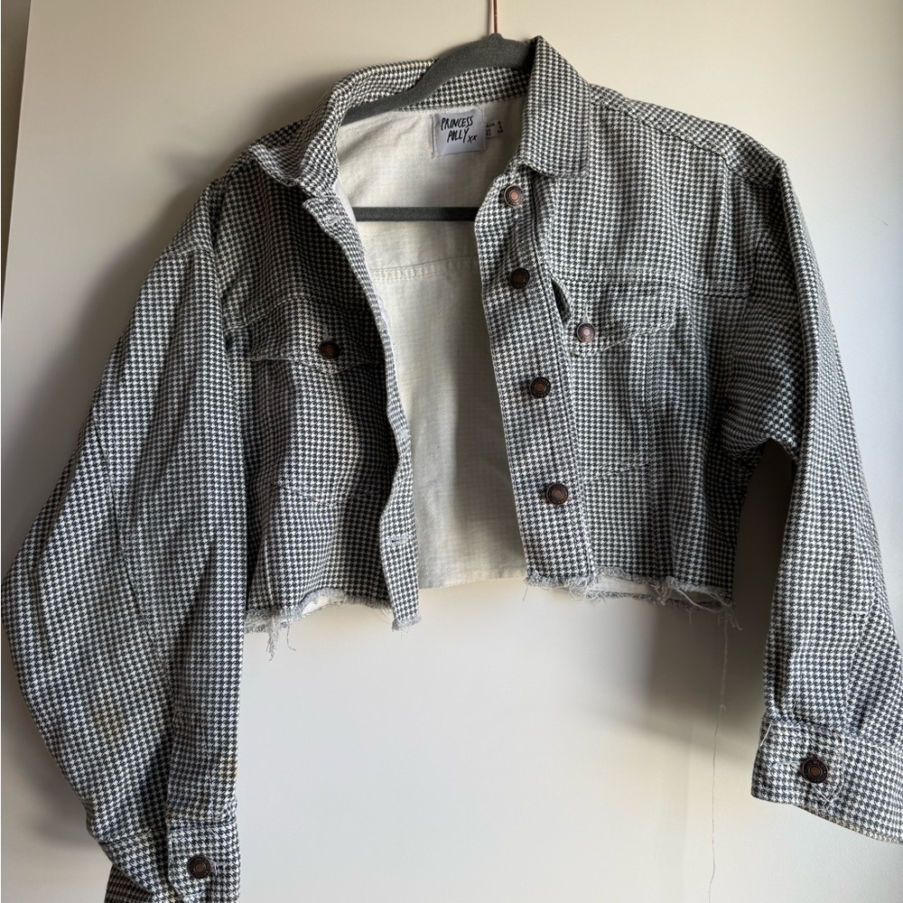 Princess Polly Black and White Checkered Jean Jacket